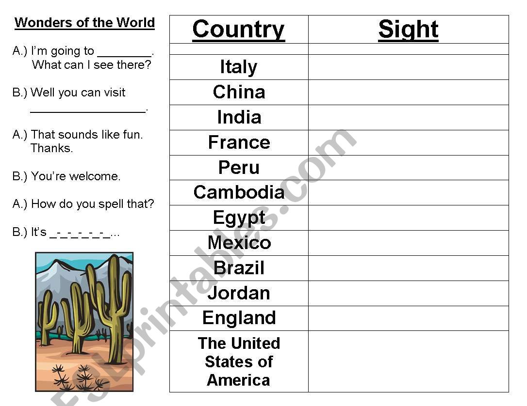 wonders of the world worksheet