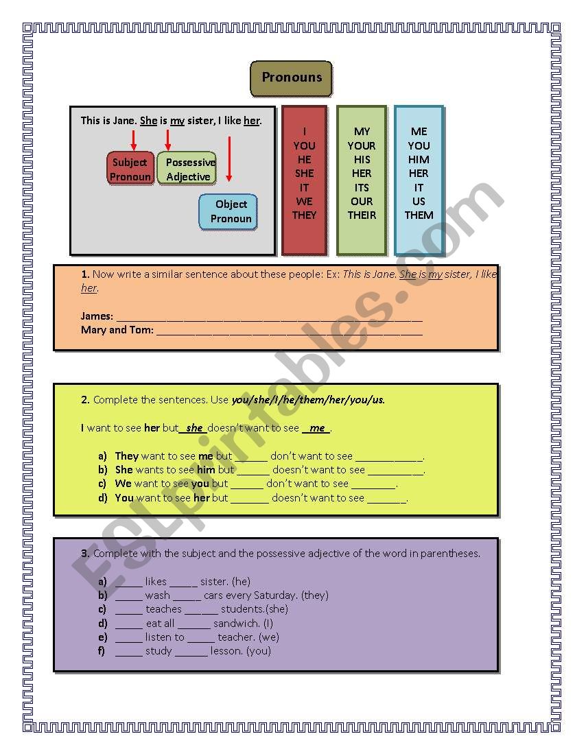 Pronouns worksheet