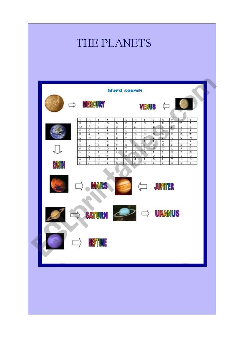 The Planets Word search worksheet