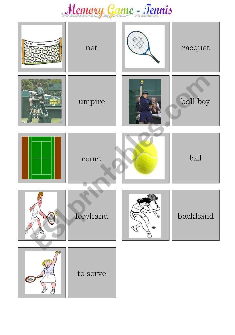 Tennis - memory game worksheet