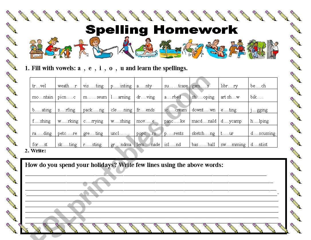 : Spelling :holiday words worksheet