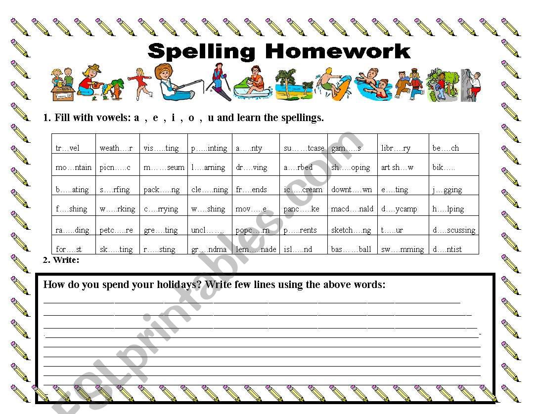 : Spelling :holiday words worksheet