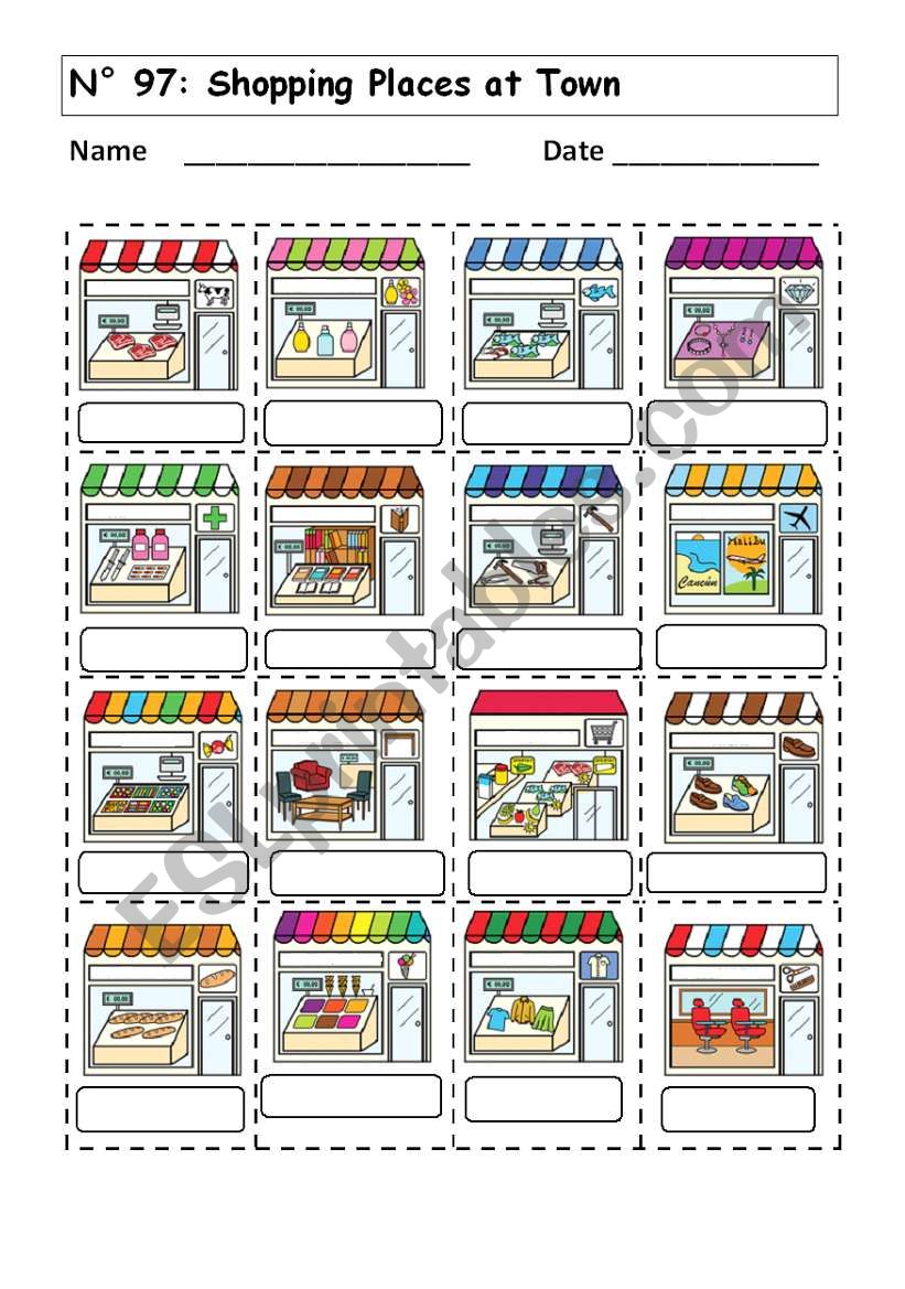 WORKSHEET No 97:  SHOPPING PLACES AT TOWN