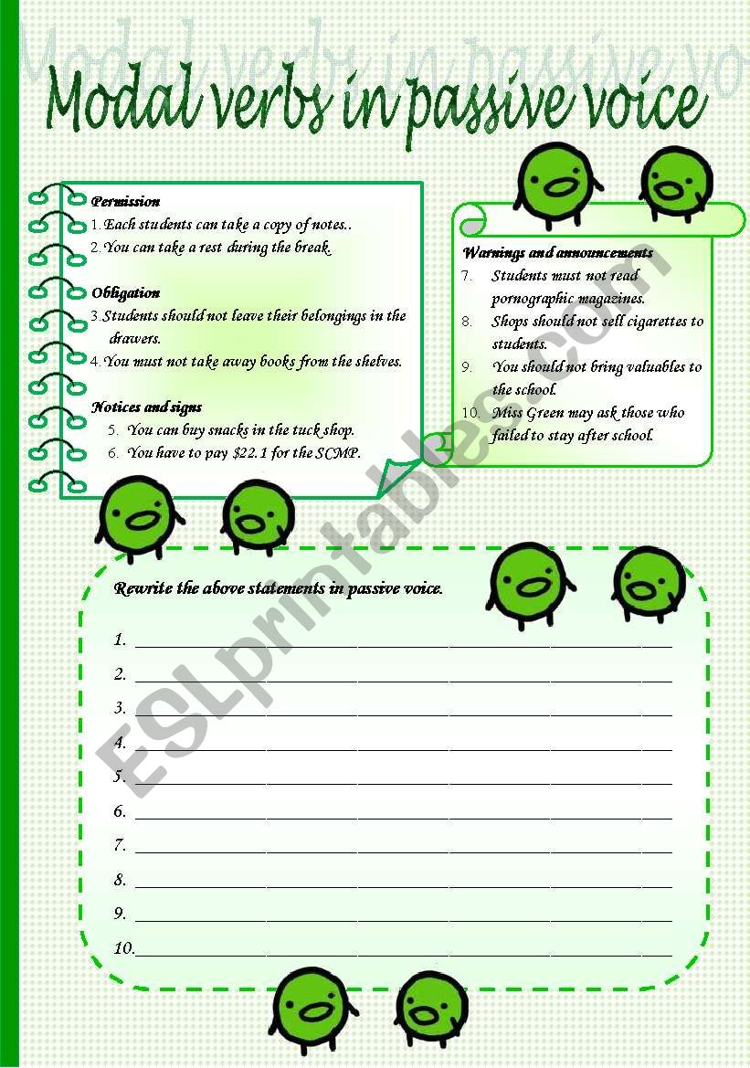 Modal verbs in context (rewrite sentences in passive voice