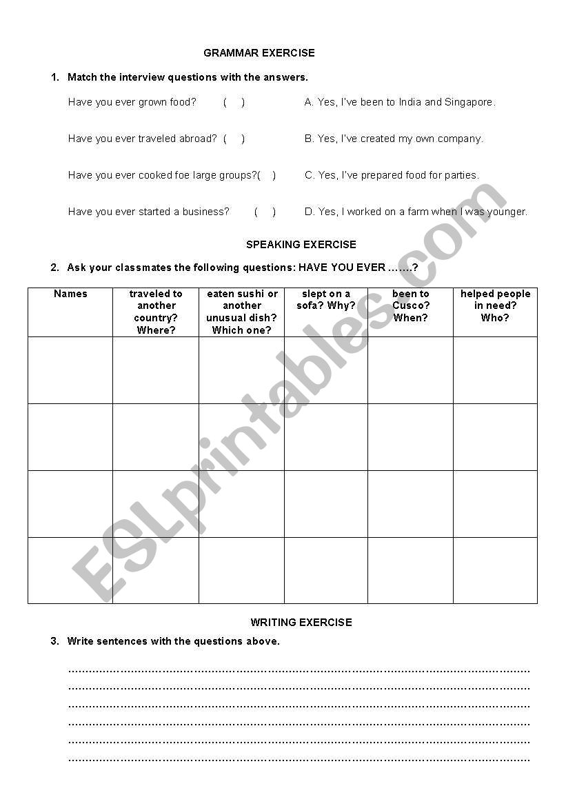 Exercising with present perfect tense