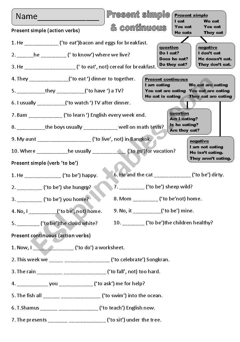 present simple and continuous worksheet