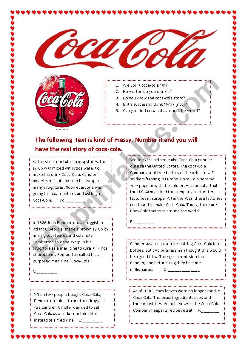 The Coca- Cola story worksheet