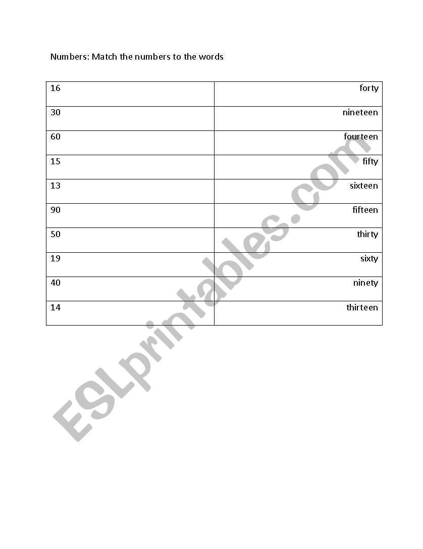 Numbers worksheet worksheet