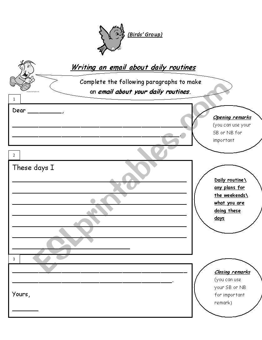 an email about daily routine worksheet