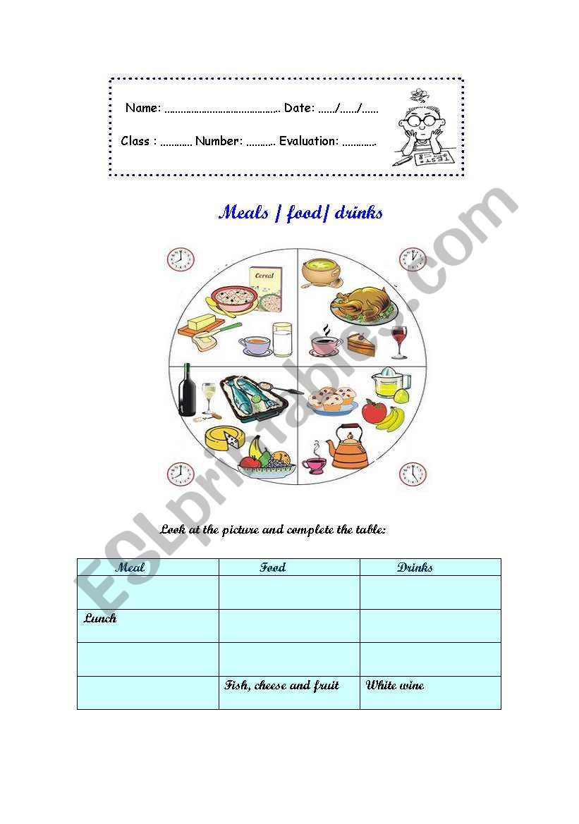 Meals / food/ drinks  worksheet