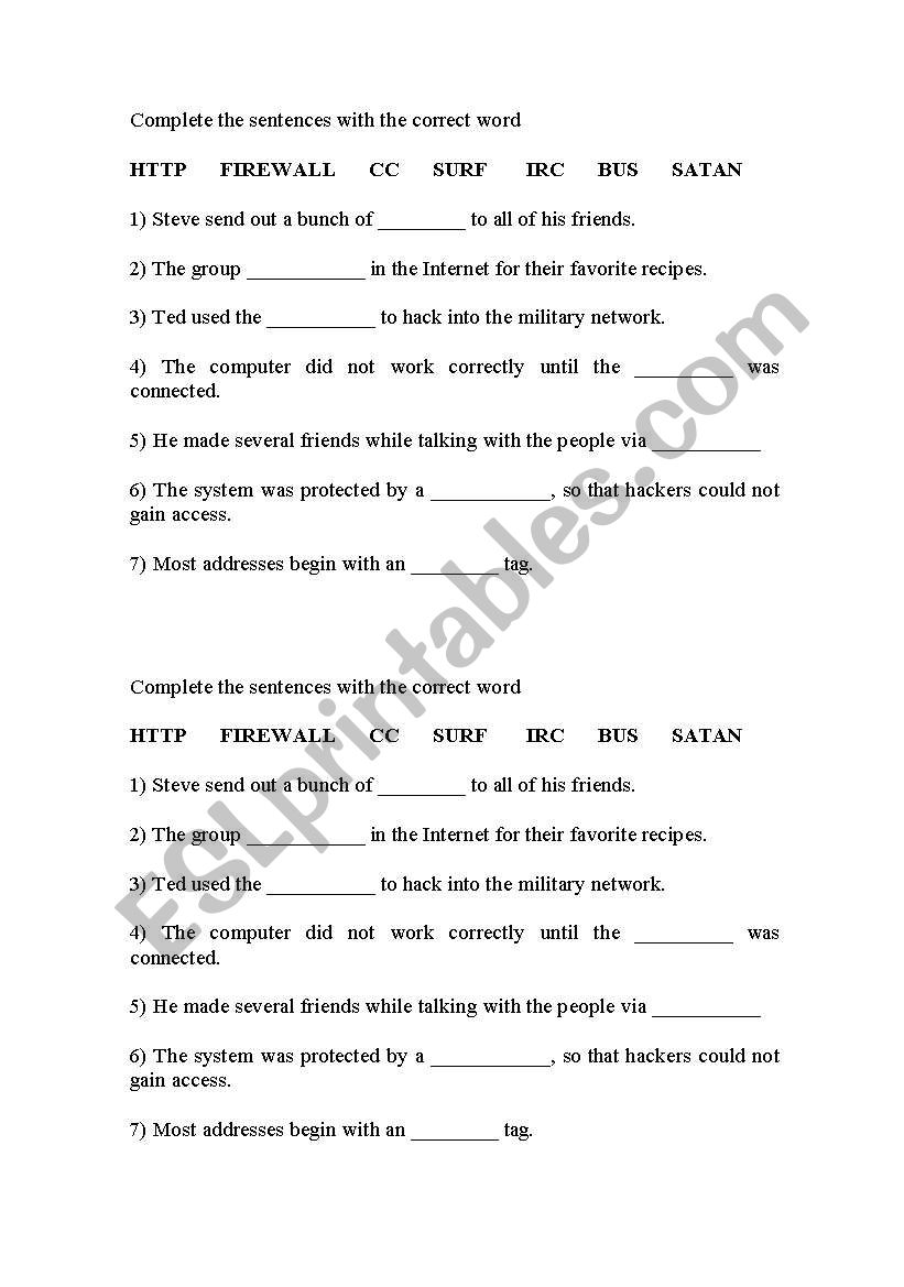 Computer language worksheet