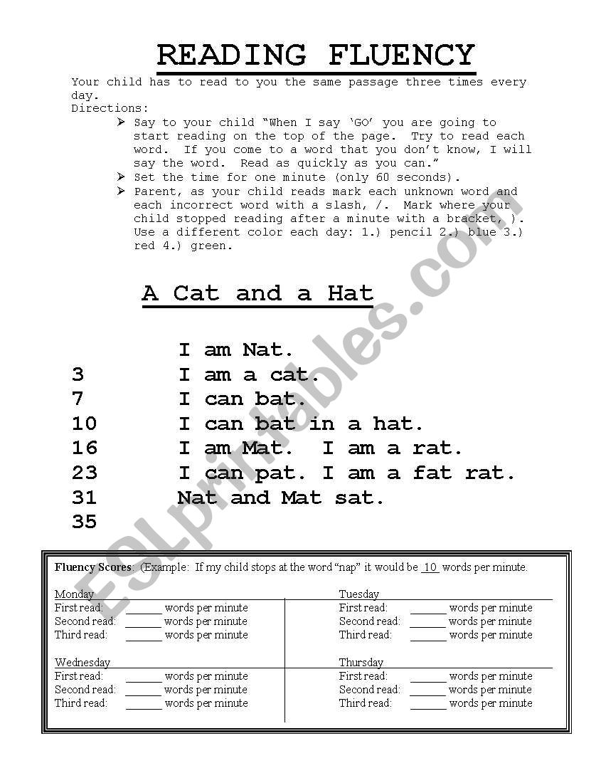 fluency worksheet