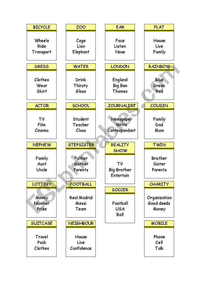 Taboo Game worksheet