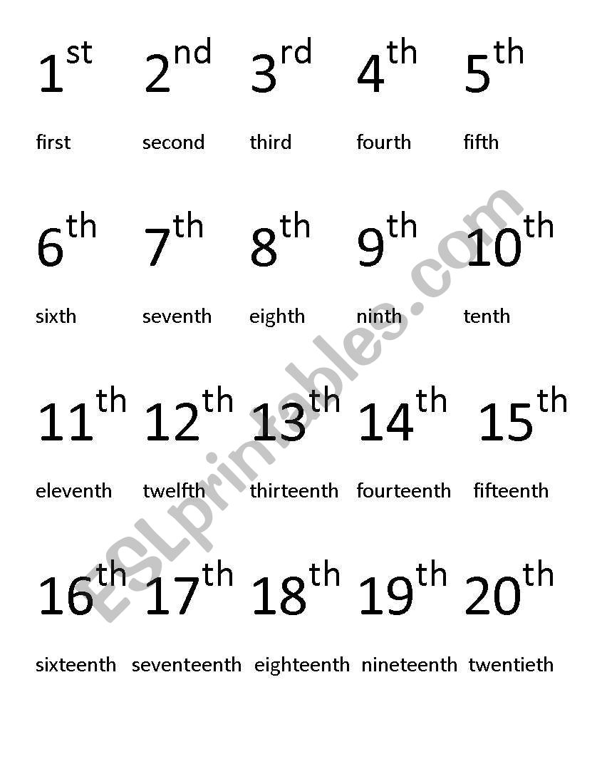 Ordinal Numbers worksheet