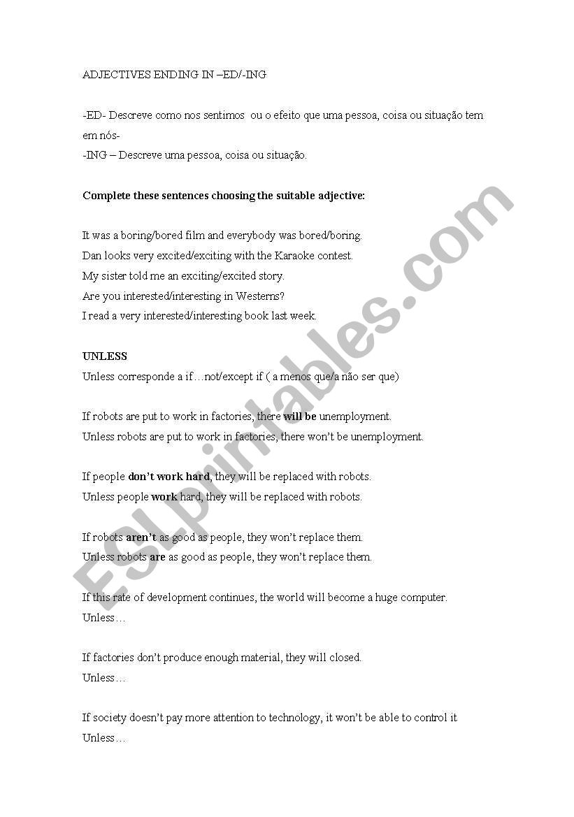 ADJECTIVES ENDING IN ING/ED worksheet