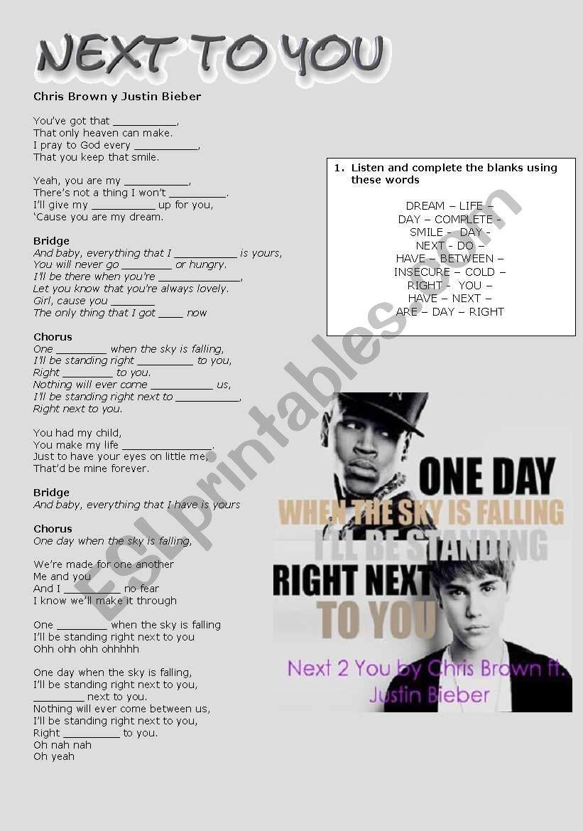 Next to You  worksheet