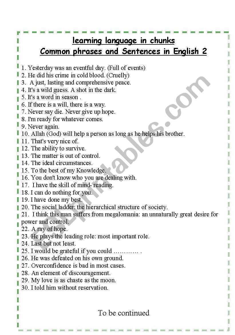  Common Expressions, phrases and Sentences in English 2