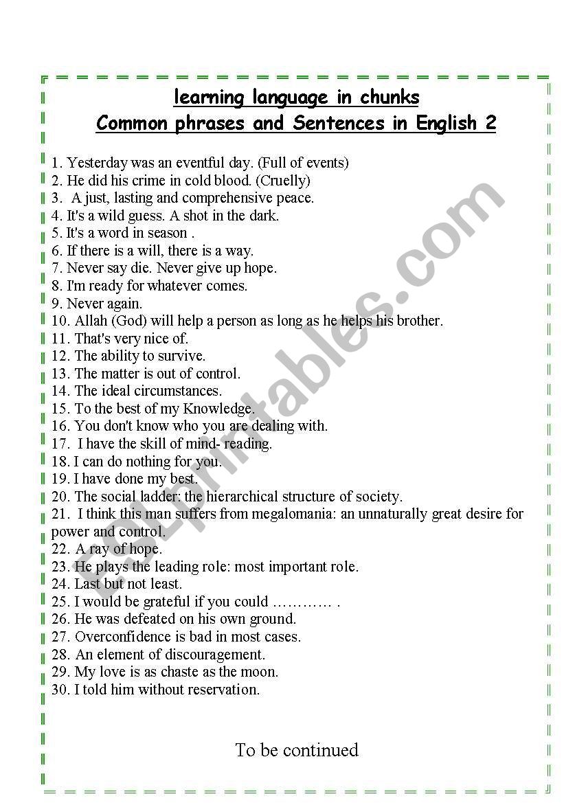  Common Expressions, phrases and Sentences in English 2