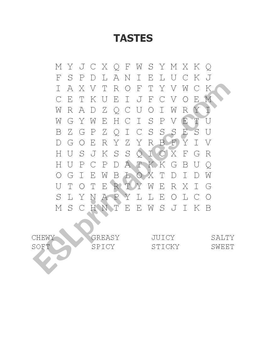 TASTES word search worksheet