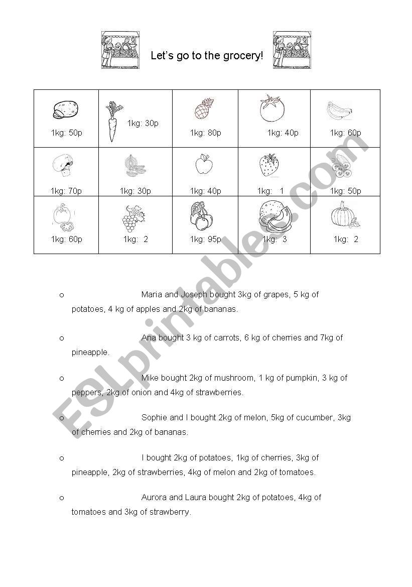 Lets go to the grocery! worksheet