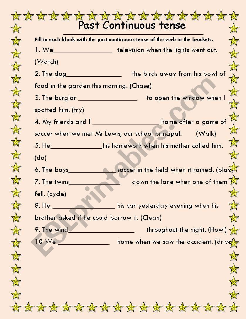 past continuous tense worksheet