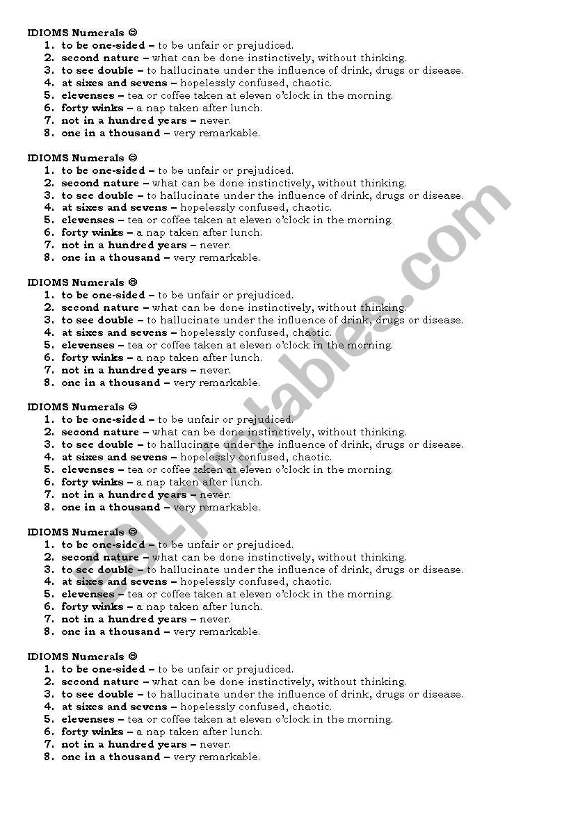 Idioms Numbers REUPLOADED worksheet