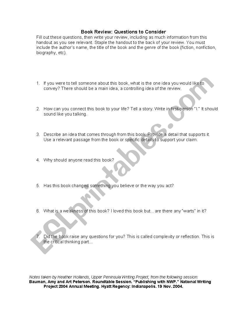 Book Review Questions to Consider