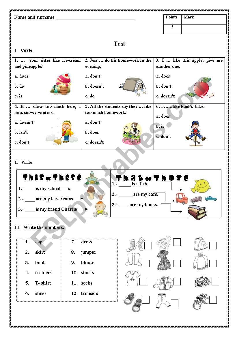 test for young learners worksheet
