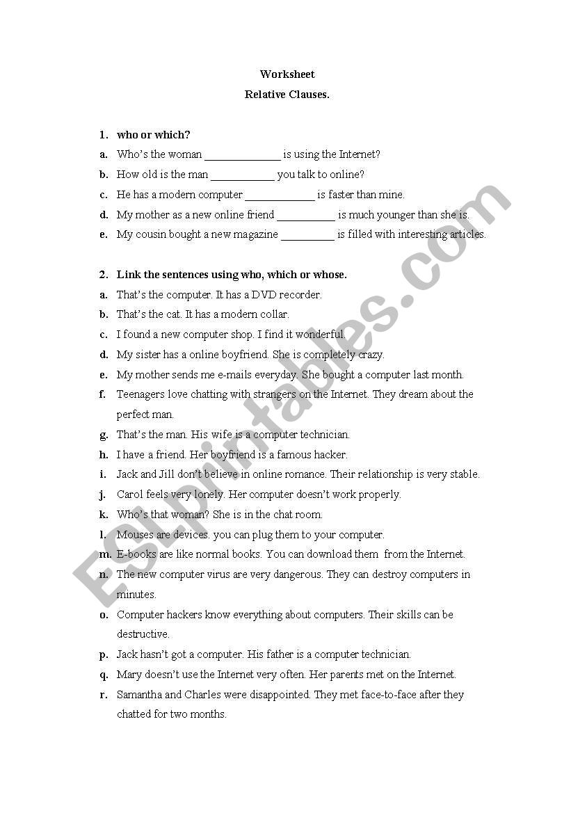 RELATIVE CLAUSES worksheet