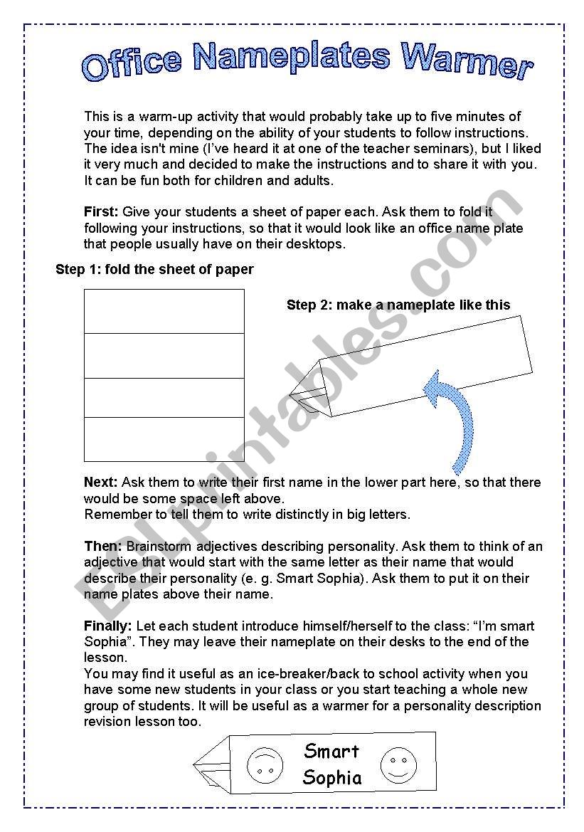 Ice-breaker (teaching idea+instructions)