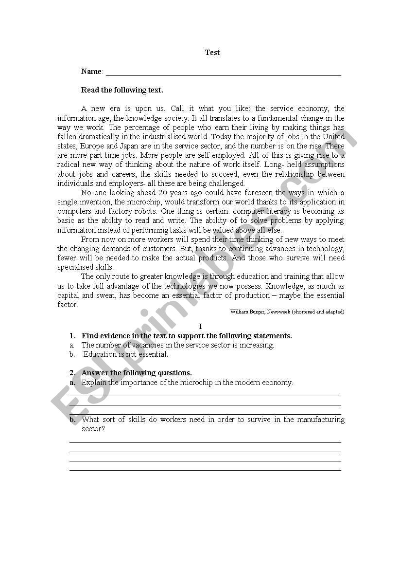 INFORMATION AGE worksheet