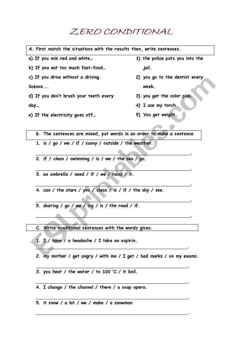 ZERO CONDITIONAL worksheet