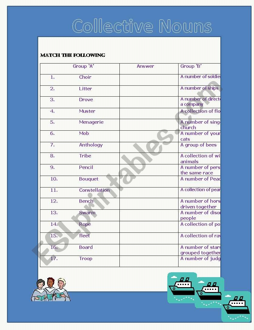 Collective nouns worksheet