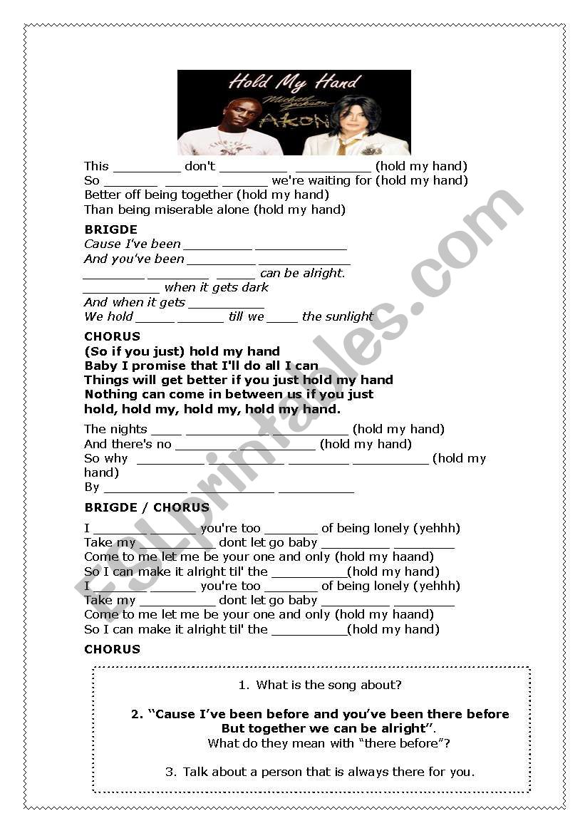 Hold my hand worksheet