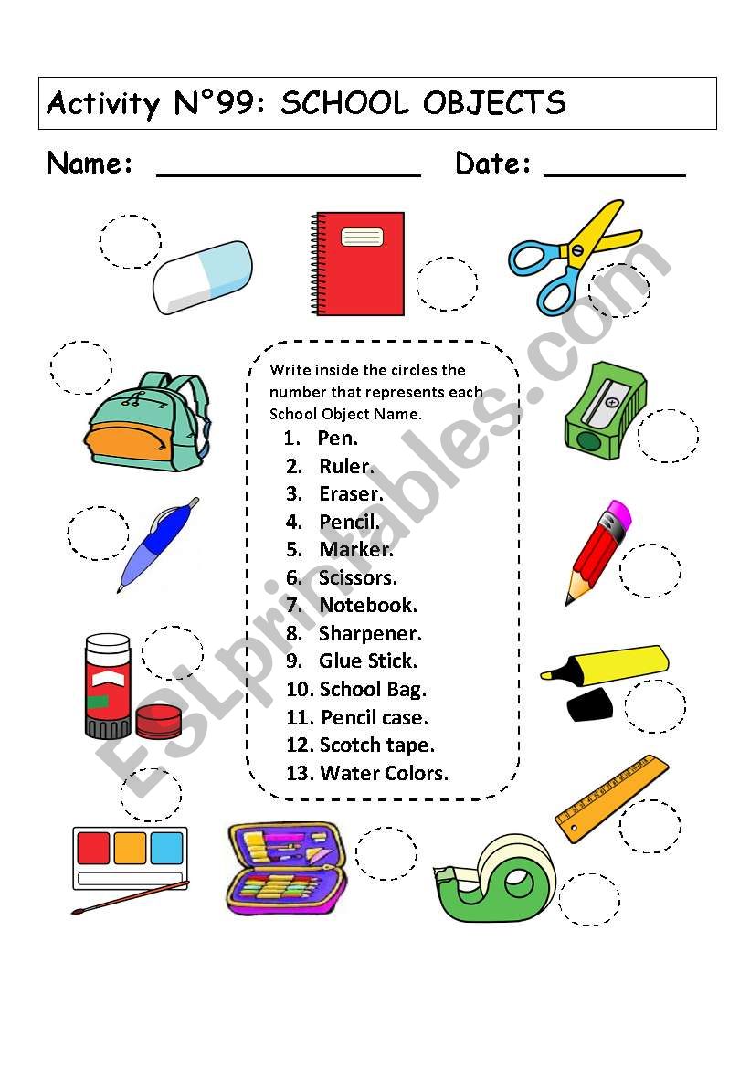 SCHOOL OBJECTS worksheet