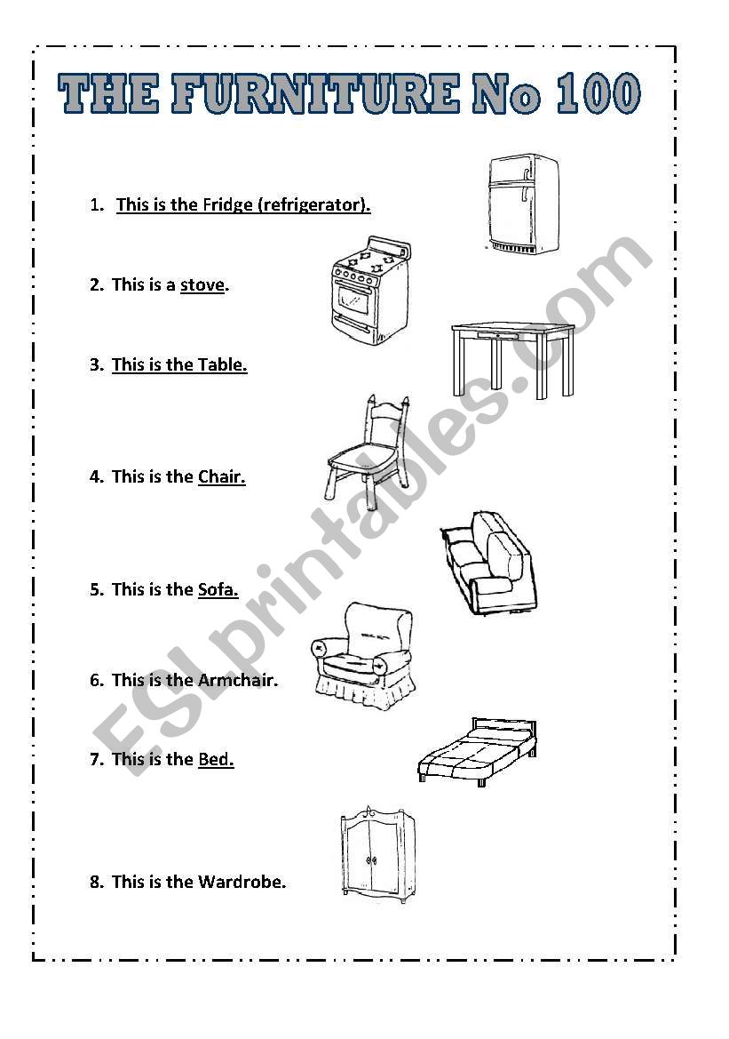 THE FURNITURE No 100 worksheet