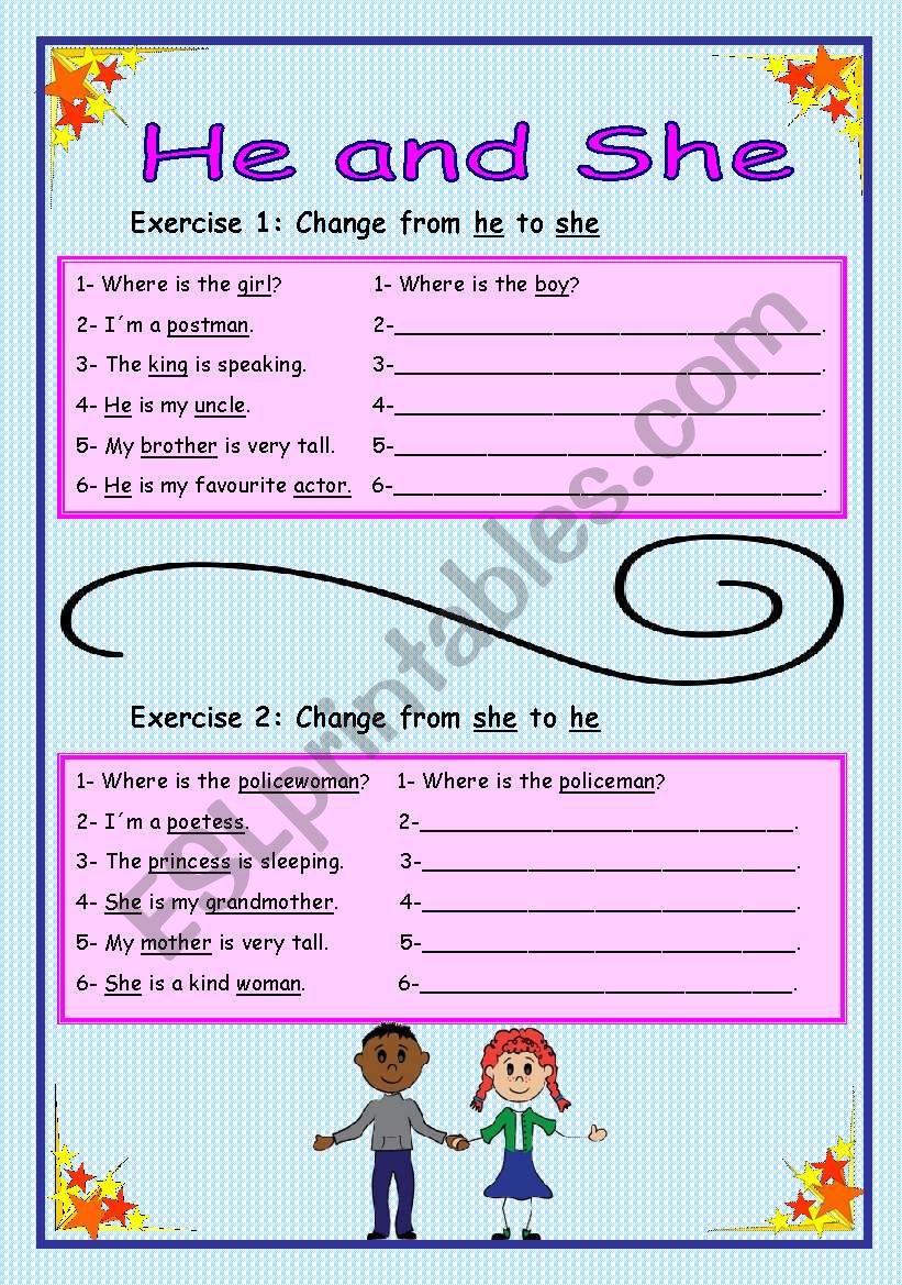 He and She worksheet