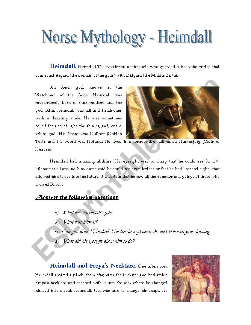 Norse Mythology - Heimdall worksheet