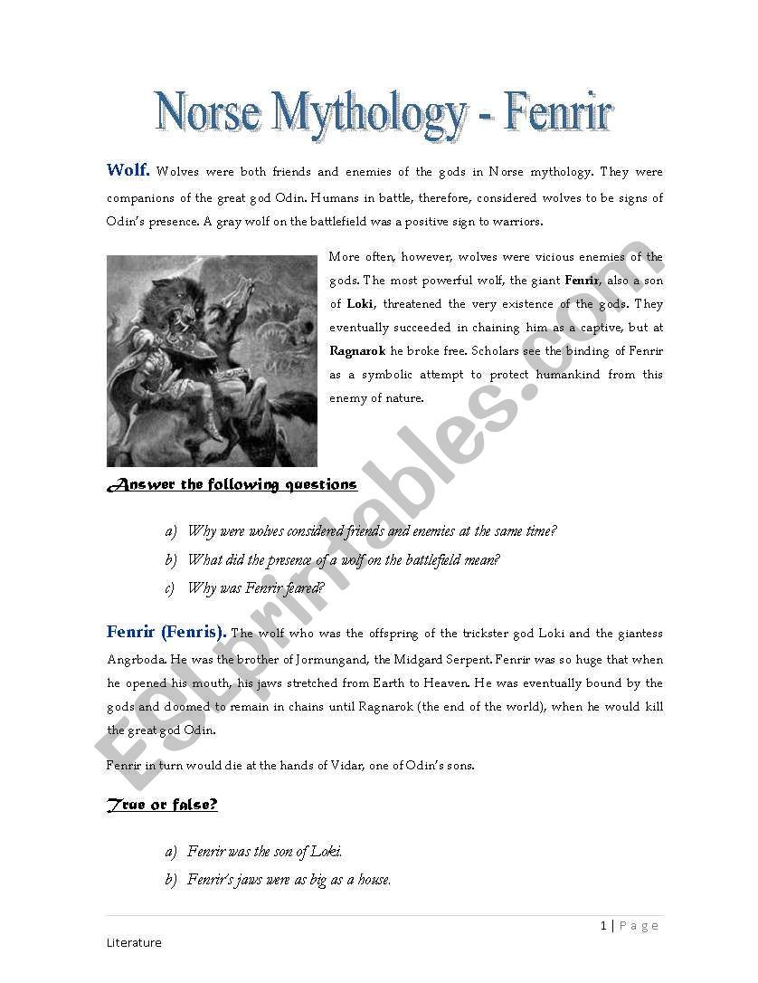 Norse Mythology - Fenrir worksheet