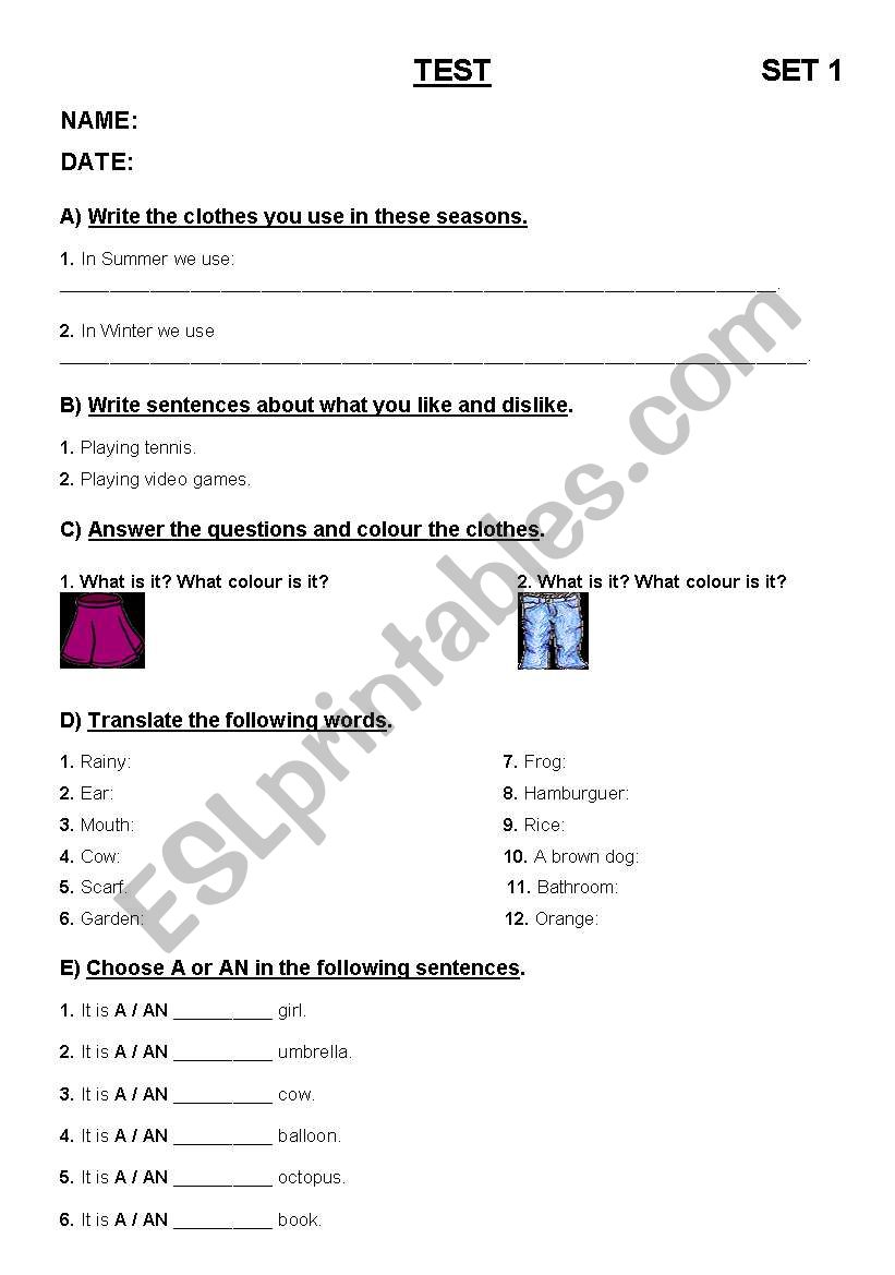 TEST FOR BEGINNERS worksheet