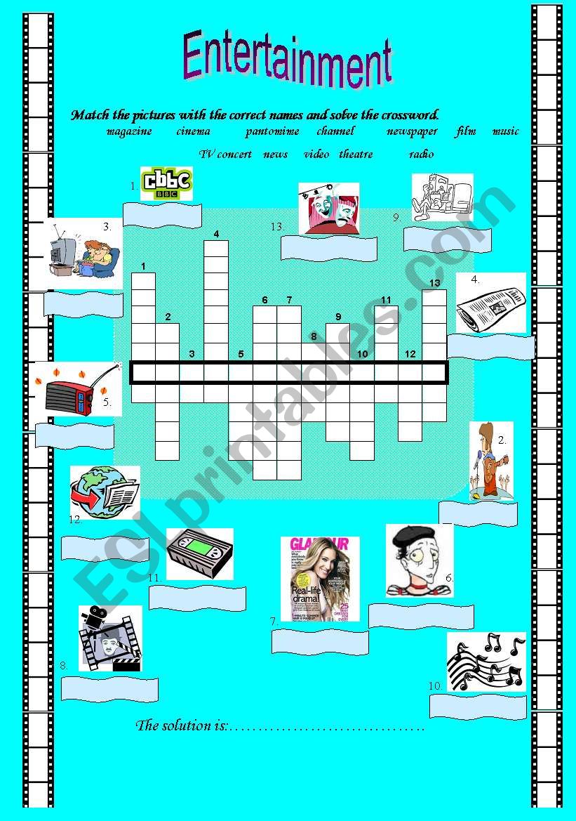 Entertainment - matching and crossword