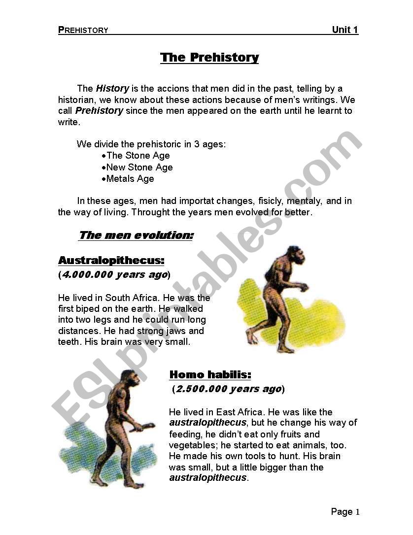 The Prehistory worksheet