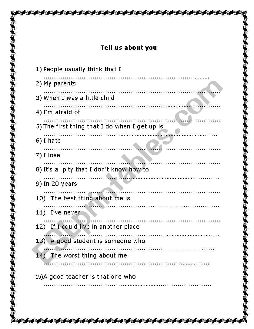 Tell us about you worksheet