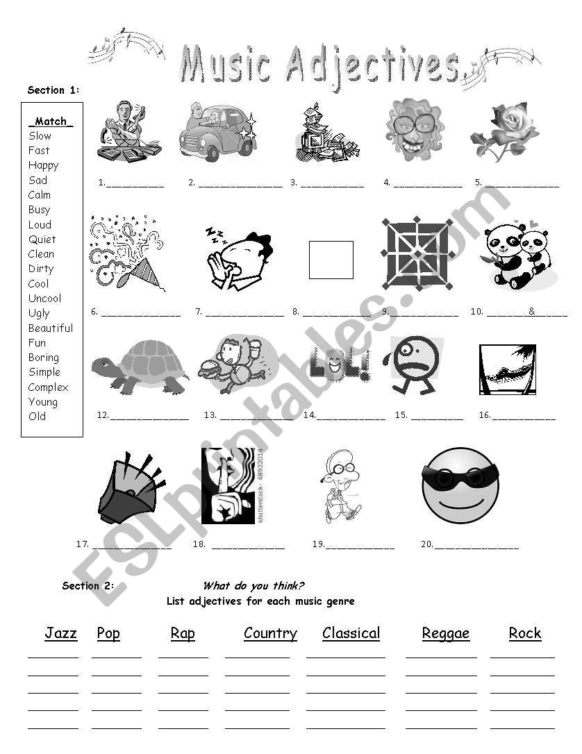 Music Adjectives worksheet