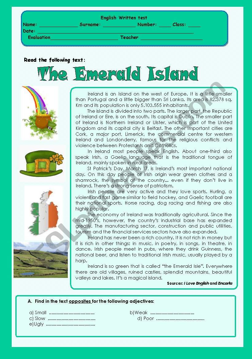 The Emerald Island worksheet