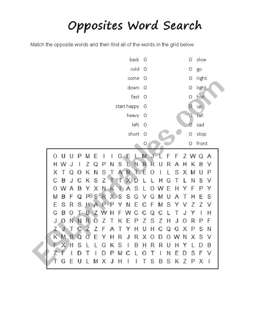 Opposites word search worksheet