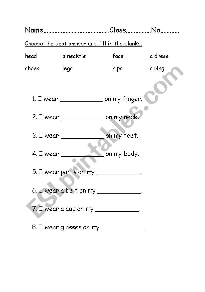 My body worksheet