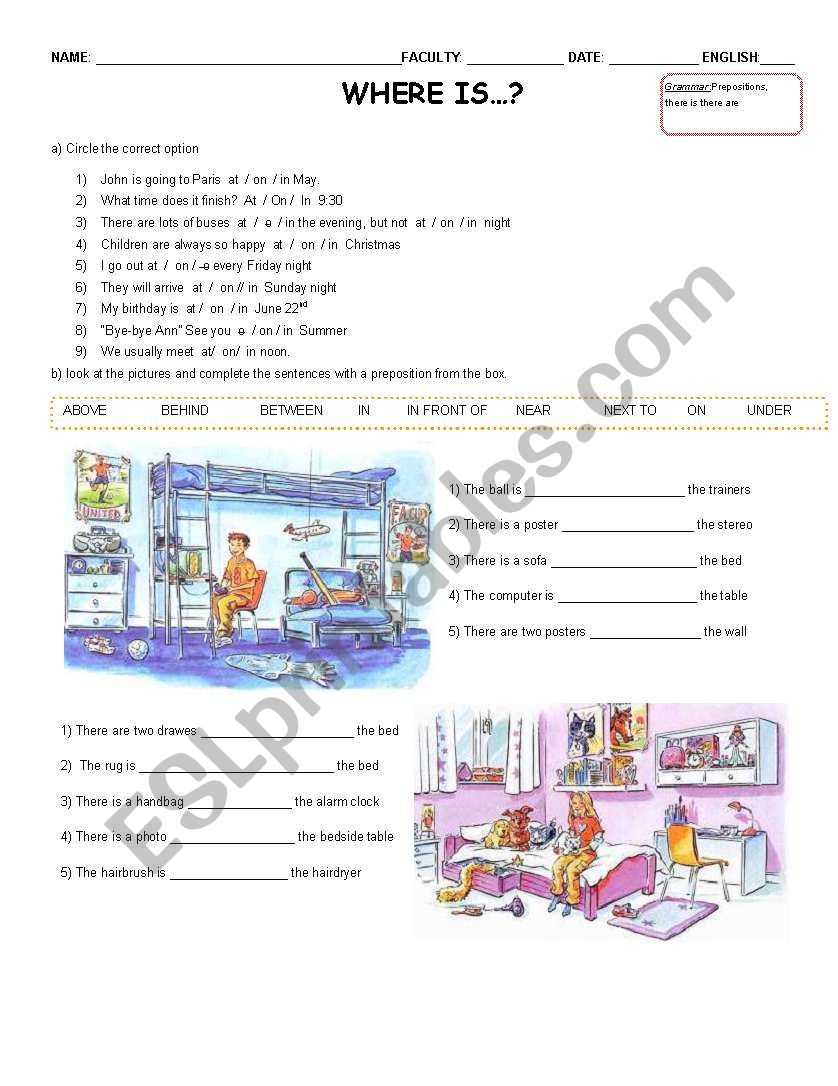 Prepositions worksheet