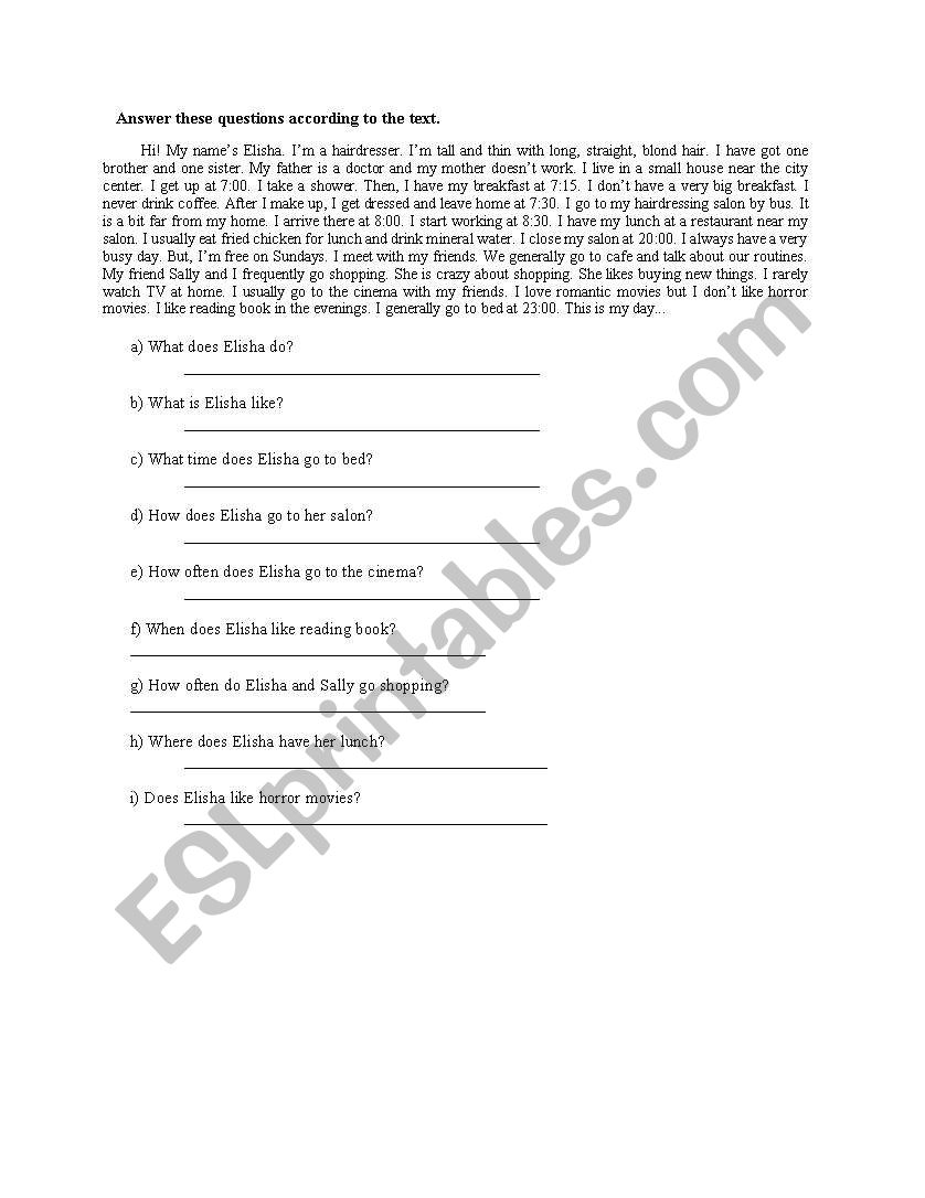 She is Elisa! worksheet