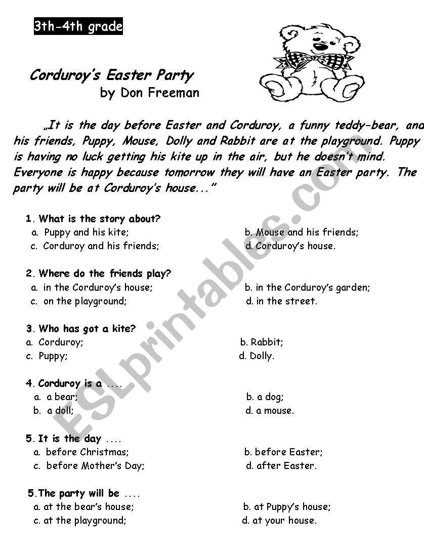 Corduroys Easter Party worksheet
